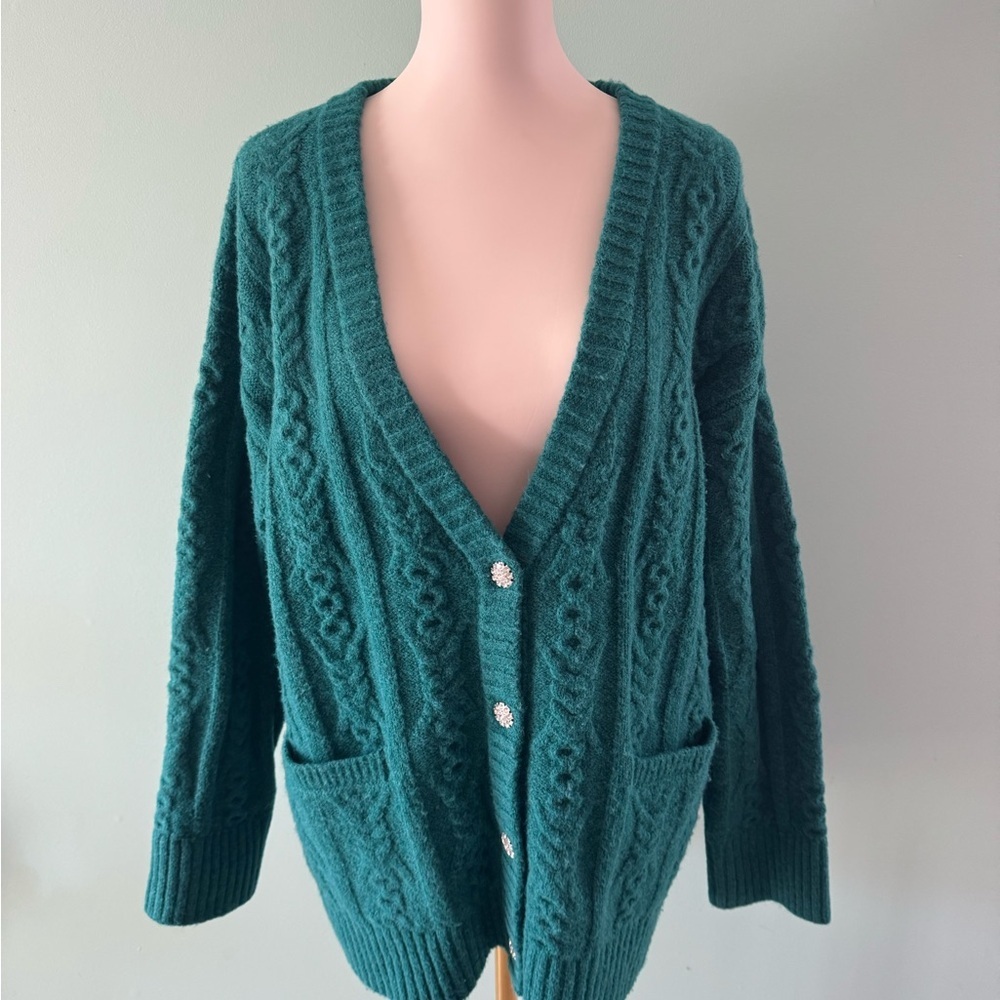 A New Day Green Cable Knit Cardigan Sweater